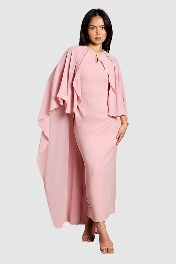 Petite Round Neck Cape Maxi Dress - Pink, 14
