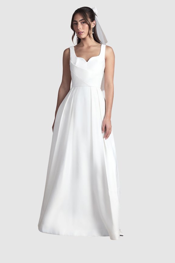 Pleated Satin Bridal Maxi Dress - White, 8