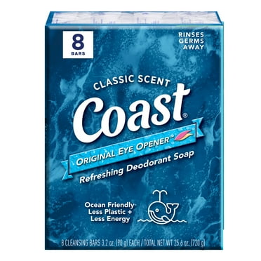 Coast Refreshing Deodorant Bar Soap, for All Skin Types, Classic Scent, 3.2 oz, 8 Bars