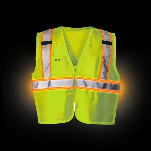 Coast SV375 High-Vis Rechargeable Lighted Safety Vest with COAST-Patented CIRCLIGHT 360 Safety Technology, 2 Large Pockets, XL