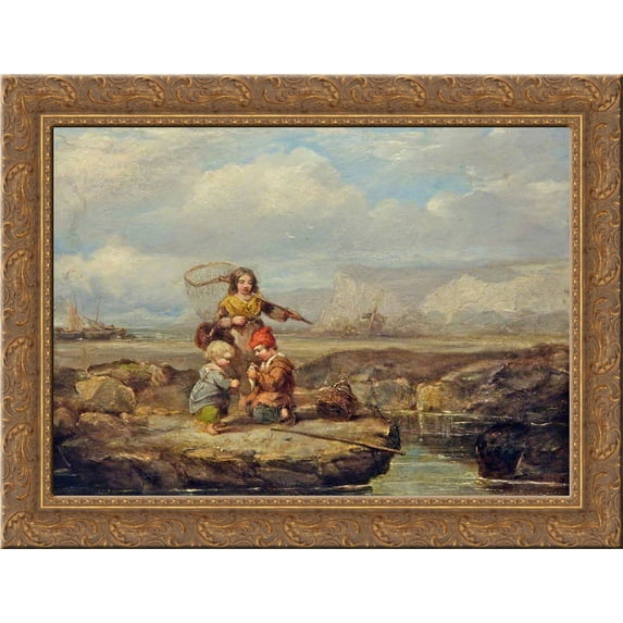 Coast Scene with Figures 24x18 Gold Ornate Wood Framed Canvas Art by William Collins