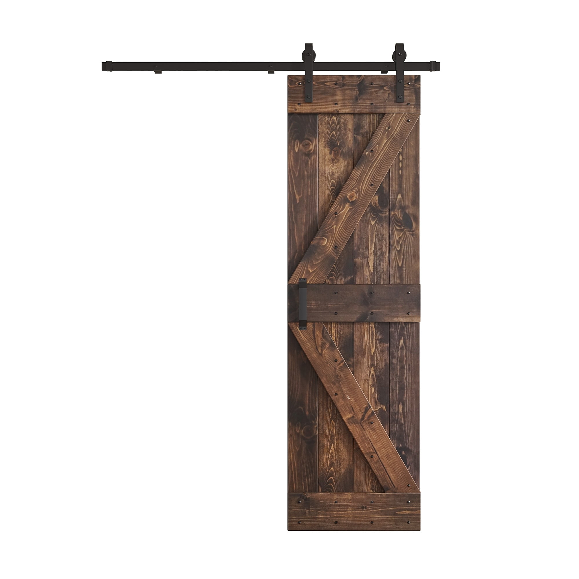 Kona Coffee Pine Wood Sliding Barn Door with Black Hardware Kit