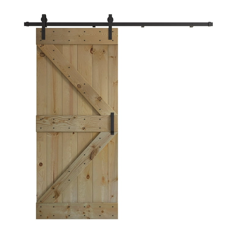36 in x 84 in K Series DIY Dark Walnut Finished Knotty Pine Wood Sliding Barn Door Slab with Hardware Kit 36 in x 84 in K Series DIY Dark Walnut Finished Knotty Pine Wood Sliding Barn Door Slab with Hardware Kit