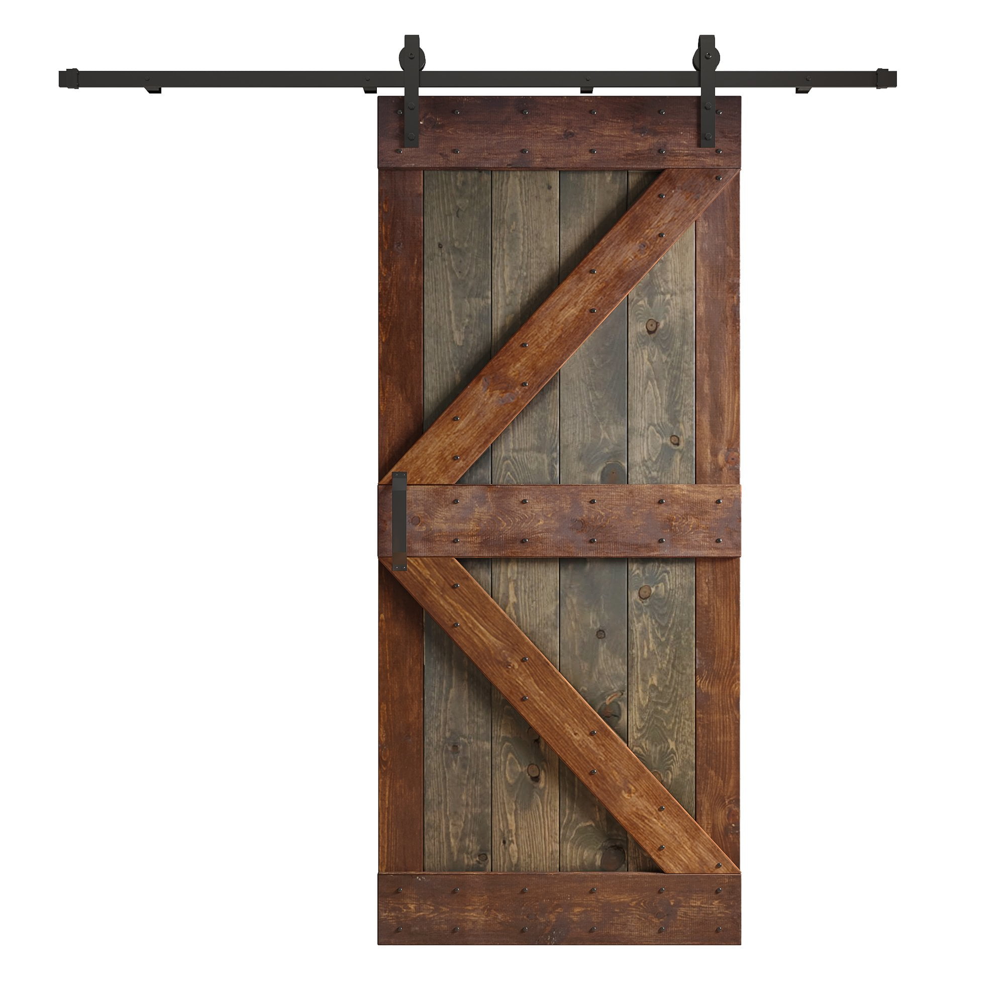 Aged Barrel Dark Walnut Pine Wood Sliding Barn Door with Hardware Kit