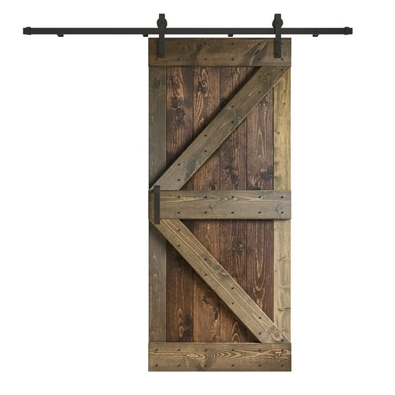 Coast Sequoia 36 in x 84 in K Style Finished Muti-Color Knotty Pine Wood Sliding Barn Door With Hardware Kit (Kona Coffee/Smoky Gray)