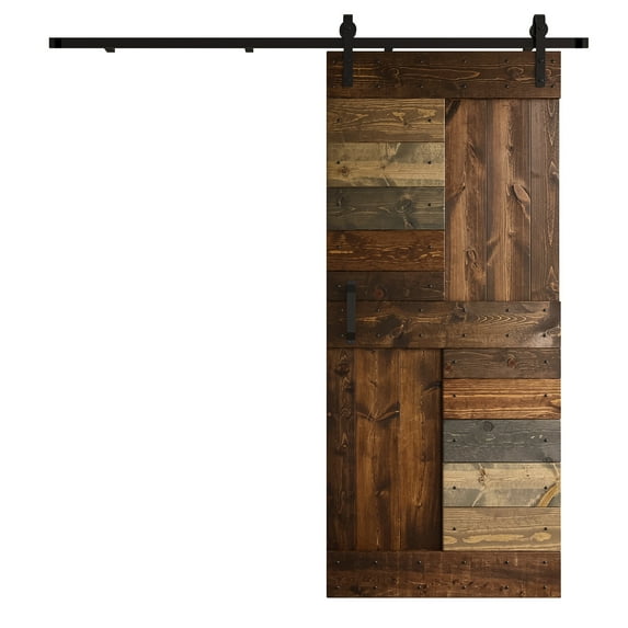 Coast Sequoia 36 in x 84 in S Style Finished Knotty Pine Wood Sliding Barn Door With Hardware Kit (Multi Color)