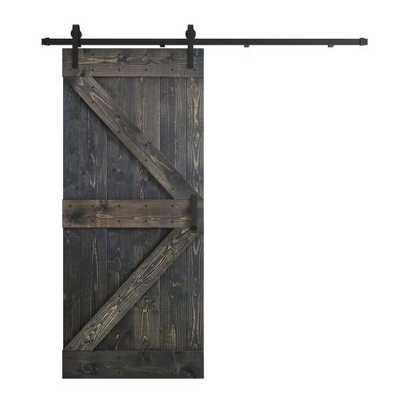 Coast Sequoia 38 in x 84 in K Style Finished DIY Knotty Wood Sliding Barn Door With Hardware Kit (Carbon Gray)