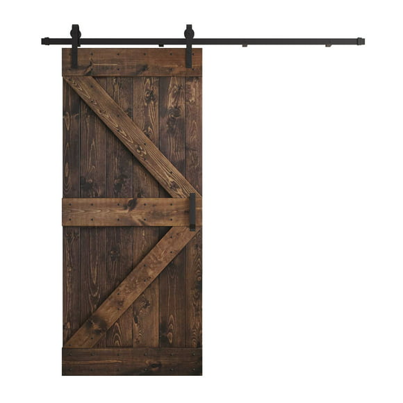 Coast Sequoia 38 in x 84 in K Style Finished DIY Knotty Wood Sliding Barn Door With Hardware Kit (Kona Coffee)