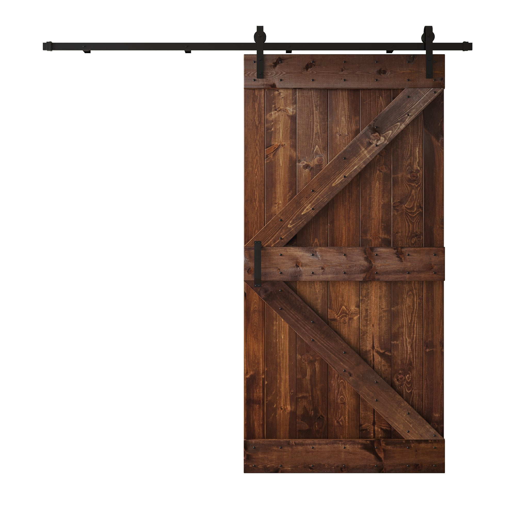 Dark Walnut 42" x 84" Pine Wood Sliding Barn Door with Steel Hardware Kit