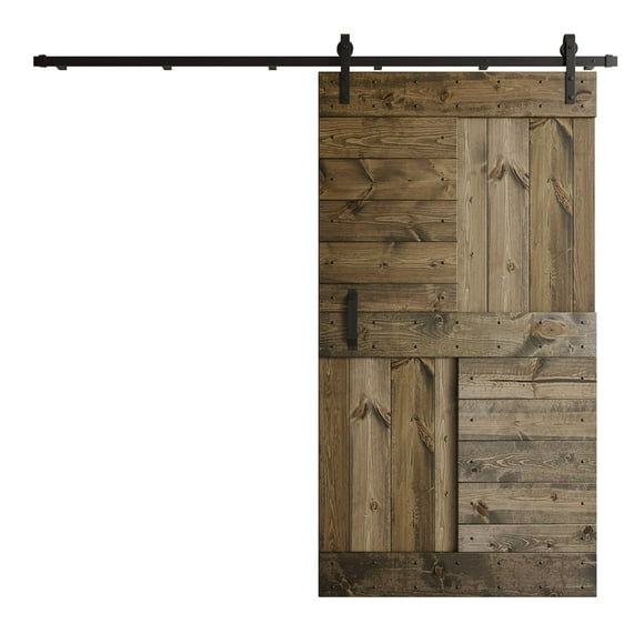 Coast Sequoia 42 in x 84 in S Style Finished DIY Knotty Wood Sliding Barn Door With Hardware Kit (Aged Barrel)