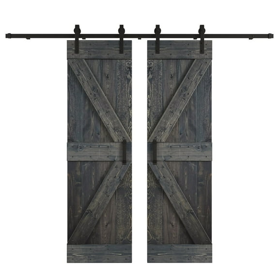 Coast Sequoia 48 in x 84 in K Series DIY Knotty Wood Double Sliding Barn Door With Hardware Kit (Carbon Gray)