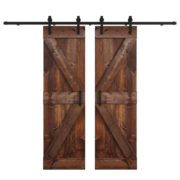 Coast Sequoia 48 in x 84 in K Series DIY Knotty Wood Double Sliding Barn Door With Hardware Kit (Dark Walnut)