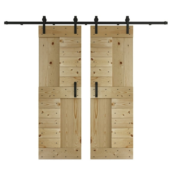 Coast Sequoia 48 in x 84 in S Series DIY Knotty Wood Double Sliding Barn Door With Hardware Kit (Unfinished)