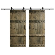 Coast Sequoia 72 in x 84 in Castle Style DIY Finished Knotty Pine Wood Double Sliding Barn Door With Hardware Kit (Aged Barrel)