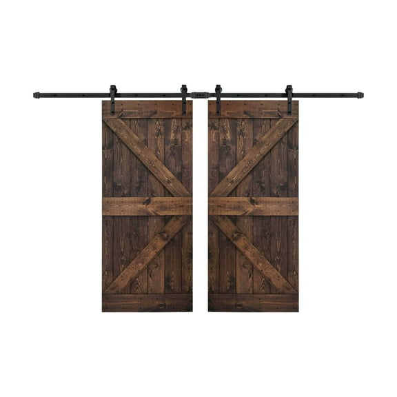 Coast Sequoia 72 in x 84 in K Style DIY Finished Knotty Pine Wood Double Sliding Barn Door With Hardware Kit (Kona Coffee)