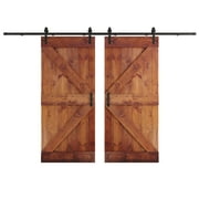 Coast Sequoia 72 in x 84 in K Style DIY Finished Knotty Pine Wood Double Sliding Barn Door With Hardware Kit (Red Walnut)