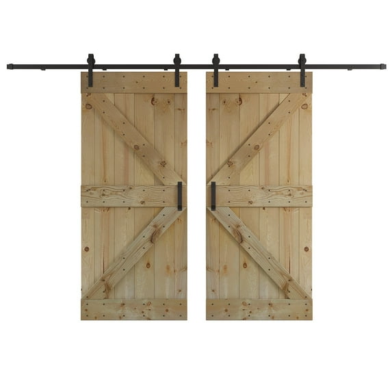 Coast Sequoia 72 in x 84 in K Style DIY Knotty Pine Wood Double Sliding Barn Door With Hardware Kit (Unfinished)