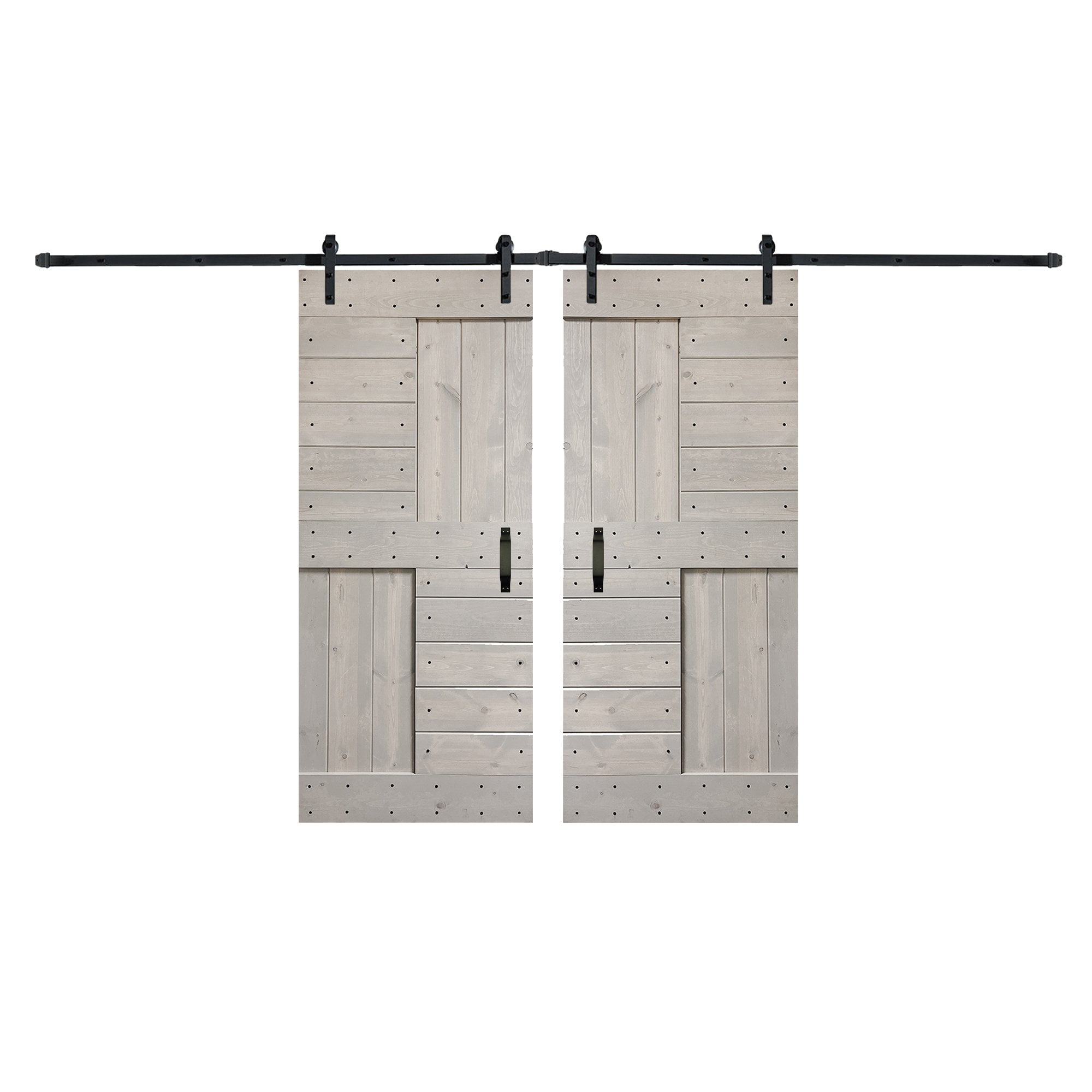 Coast Sequoia 72" x 84" Light Gray Knotty Pine Wood Double Sliding Barn Door with Hardware Kit