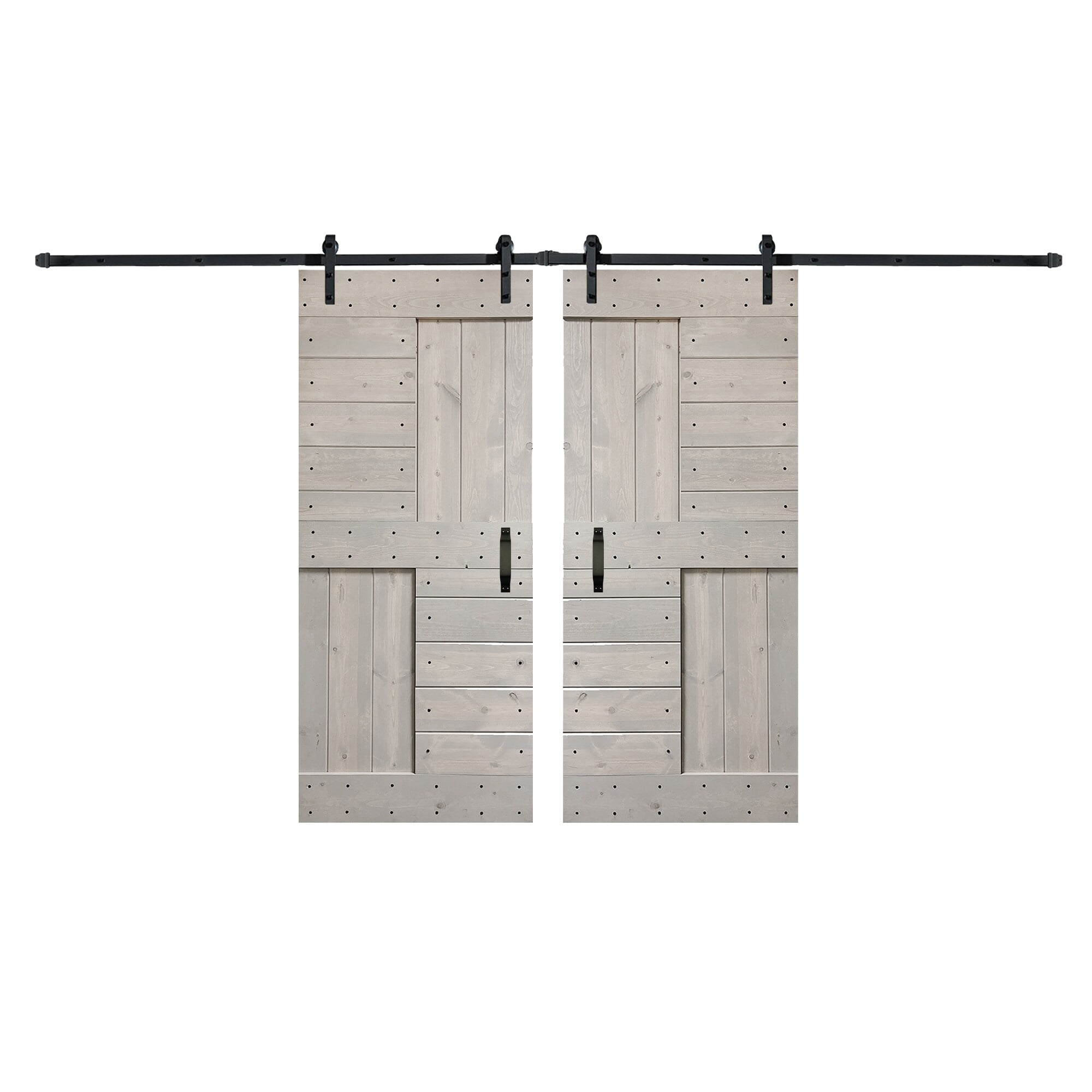 Coast Sequoia 72" x 84" Light Gray Knotty Pine Wood Double Sliding Barn Door with Hardware Kit