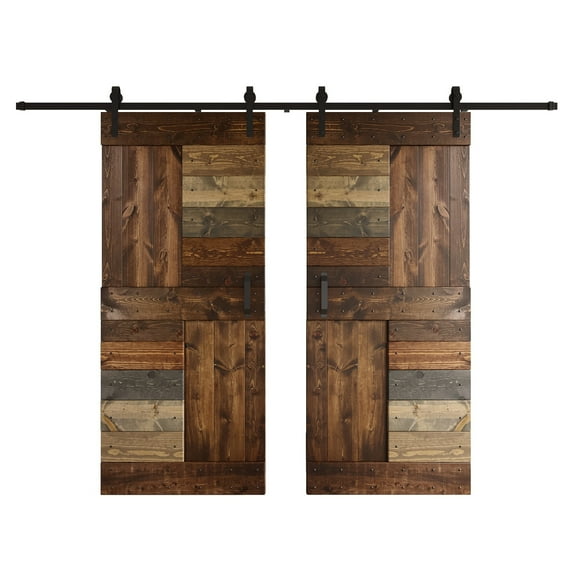 Coast Sequoia 72 in x 84 in S Style DIY Finished Knotty Pine Wood Double Sliding Barn Door With Hardware Kit (Multi Color)