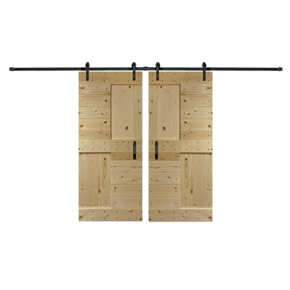 Coast Sequoia 72 in x 84 in S Style DIY Knotty Pine Wood Double Sliding Barn Door With Hardware Kit (Unfinished)