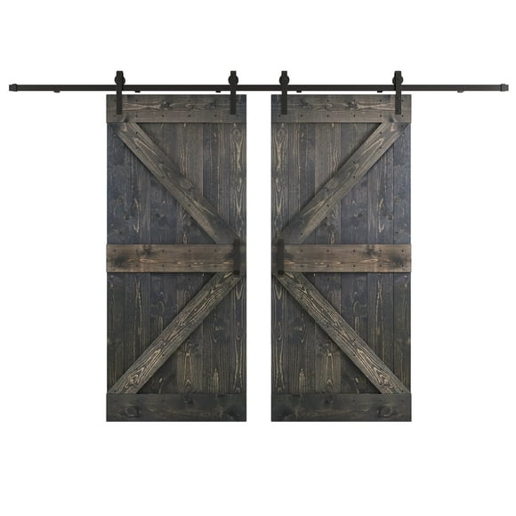 Coast Sequoia 76 in x 84 in K Series DIY Knotty Wood Double Sliding Barn Door With Hardware Kit (Carbon Gray)