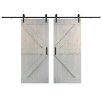 Coast Sequoia 76 in x 84 in K Series DIY Knotty Wood Double Sliding Barn Door With Hardware Kit (Light Grey)