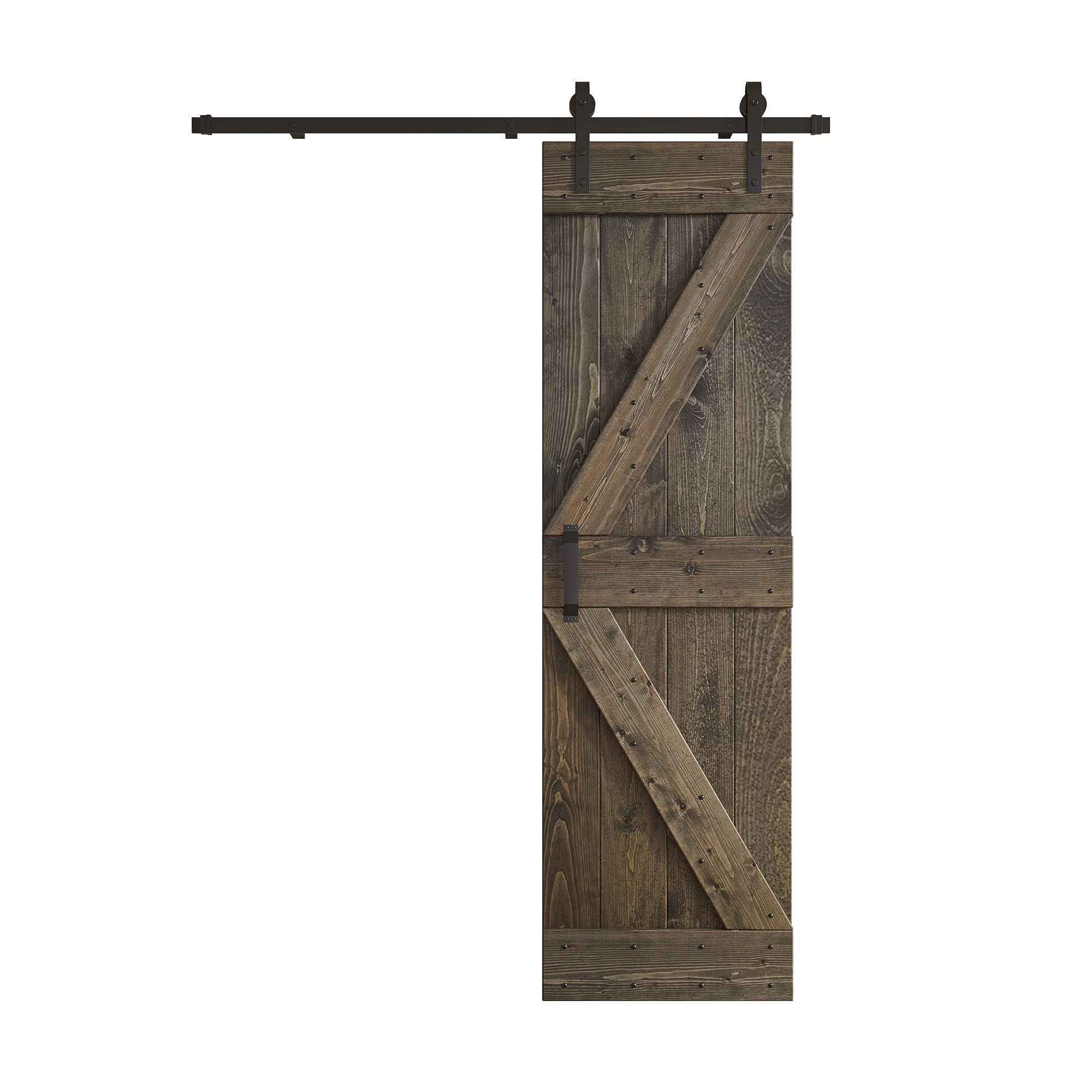 Aged Barrel Pine Wood Sliding Barn Door with Black Hardware Kit