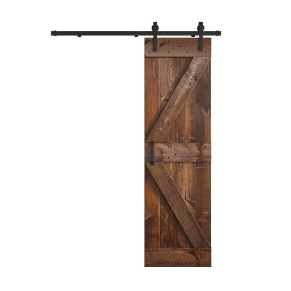 Coast Sequoia Inc Coast Sequoia 24in x 84in K Series Pine Wood Sliding Barn Door With Hardware Kit Dark Walnut