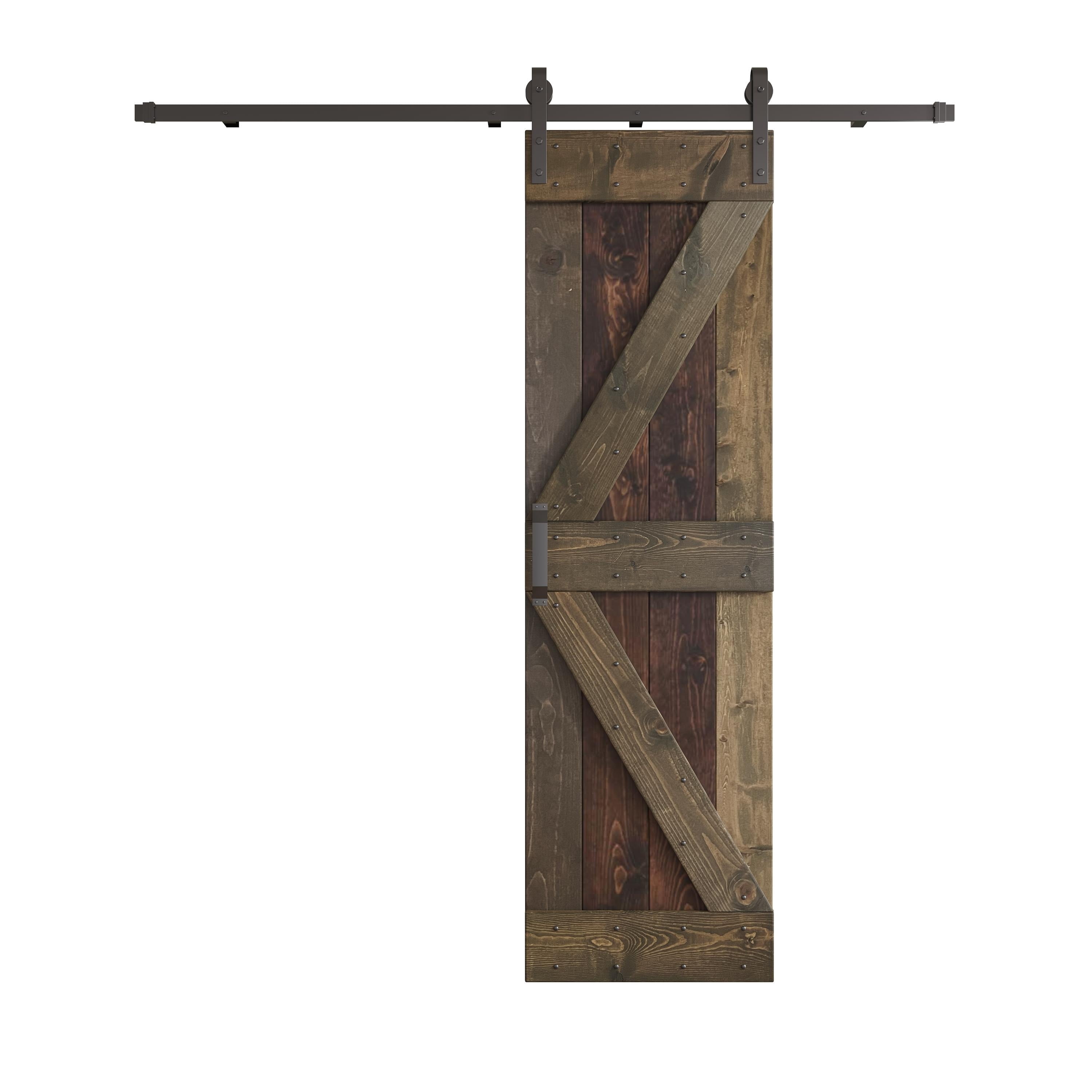 Kona Coffee Smoky Grey Pine Wood Sliding Barn Door with Steel Hardware Kit