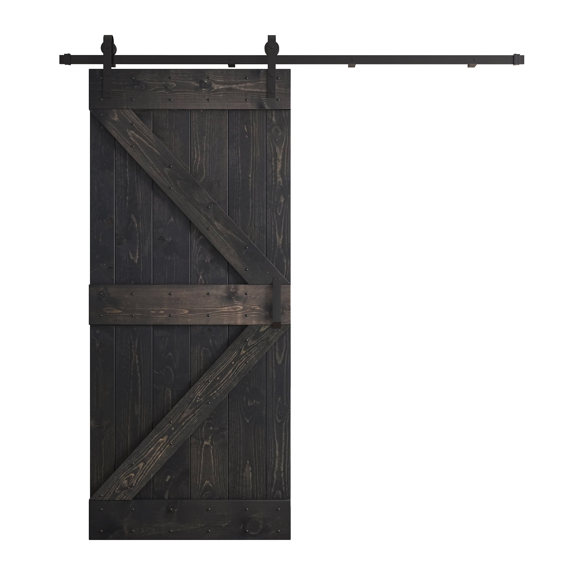 Ebony 36" x 84" Knotty Pine Wood Sliding Barn Door with Metal Hardware Kit