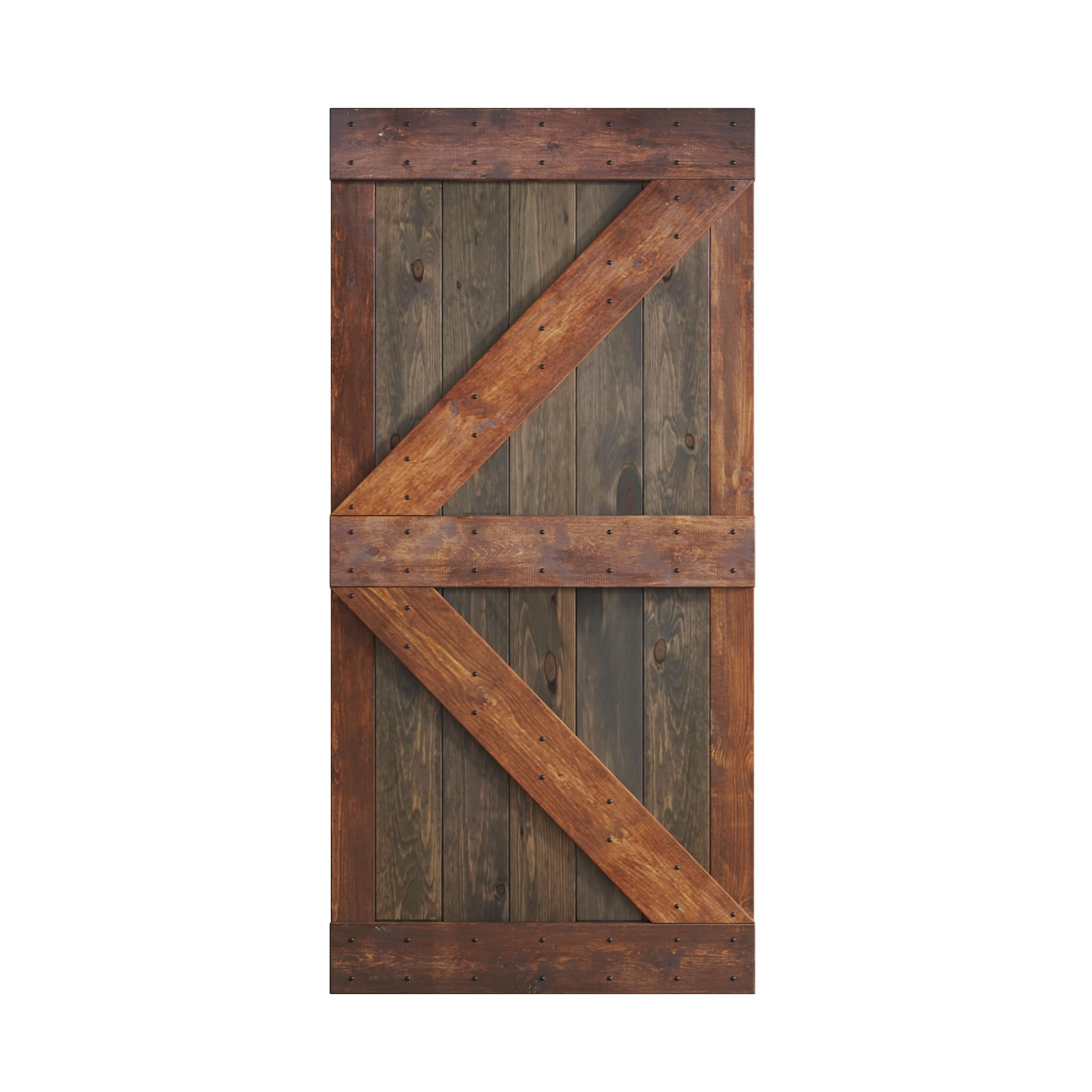 42 in. x 84 in. K-Series Dark Walnut DIY Finished Knotty Pine Wood Sliding Barn Door Slab with Hardware Kit 42 in. x 84 in. K-Series Dark Walnut DIY Finished Knotty Pine Wood Sliding Barn Door Slab with Hardware Kit