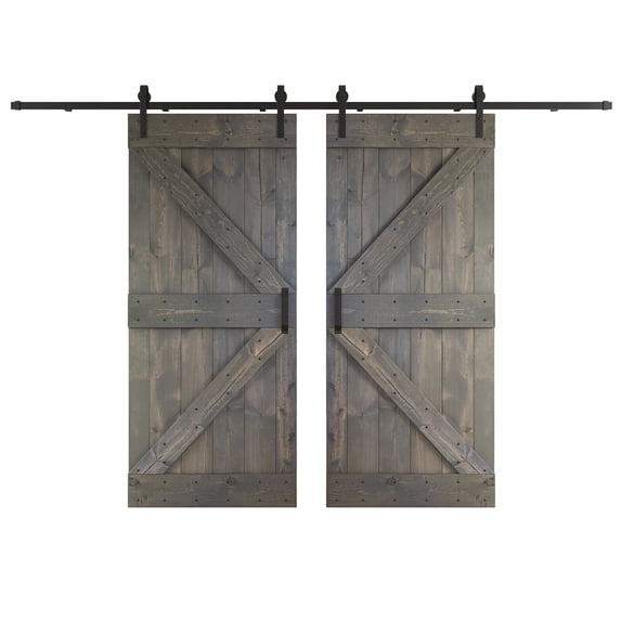 Coast Sequoia Inc Coast Sequoia 48in/60in/72in/76in/84in x 84in K Series Pine Wood Double Sliding Barn Door With Hardware Kit Dark Grey 72inx84in