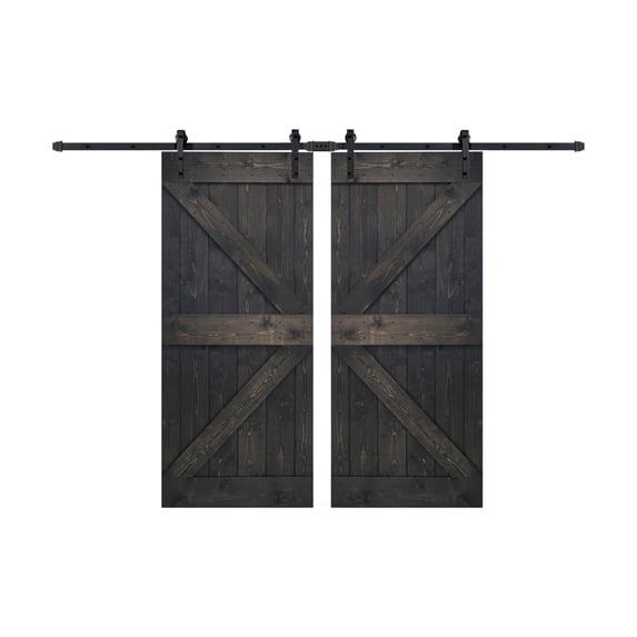 Coast Sequoia Inc Coast Sequoia 48in/60in/72in/76in/84in x 84in K Series Pine Wood Double Sliding Barn Door With Hardware Kit Ebony 72inx84in