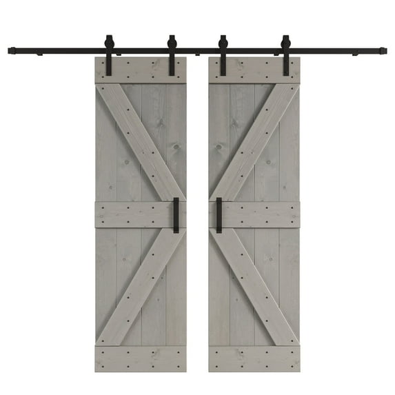 Coast Sequoia Inc Coast Sequoia 48in/60in/72in/76in/84in x 84in K Series Pine Wood Double Sliding Barn Door With Hardware Kit Light Grey 48in x 84in