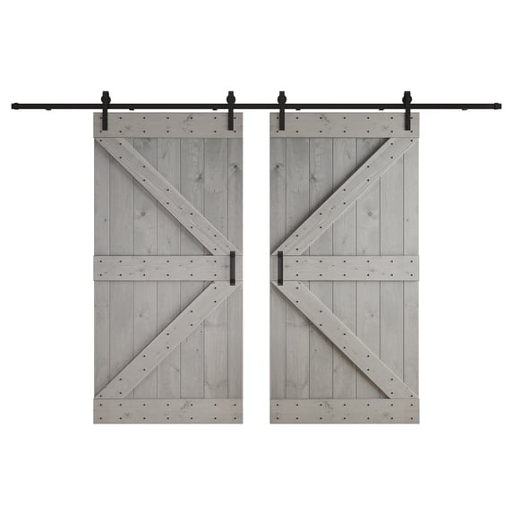 Coast Sequoia Inc Coast Sequoia 48in/60in/72in/76in/84in x 84in K Series Pine Wood Double Sliding Barn Door With Hardware Kit Light Grey 84inx84in