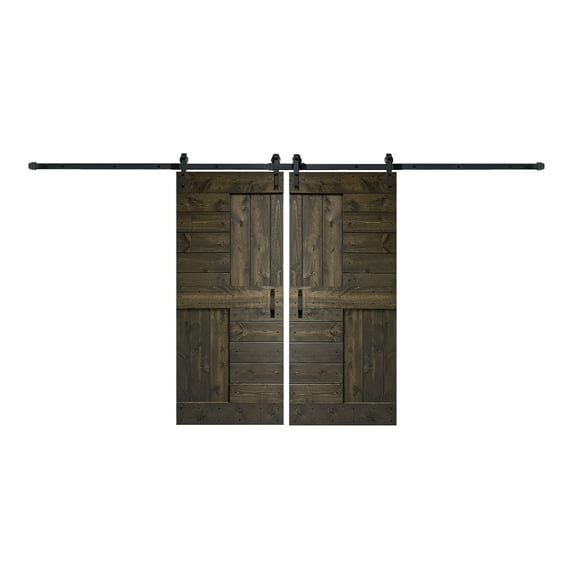 Coast Sequoia Inc Coast Sequoia 48in/60in/72in/84in x 84in S Series Pine Wood Double Sliding Barn Door With Hardware Kit Carbon Gray 72inx84in