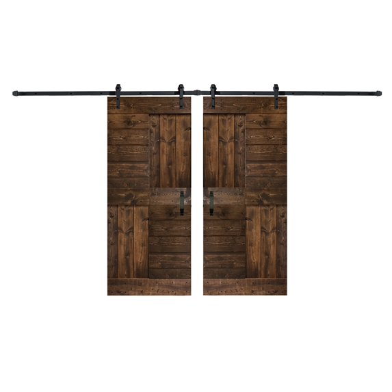 Coast Sequoia Inc Coast Sequoia 48in/60in/72in/84in x 84in S Series Pine Wood Double Sliding Barn Door With Hardware Kit Kona Coffee 72inx84in