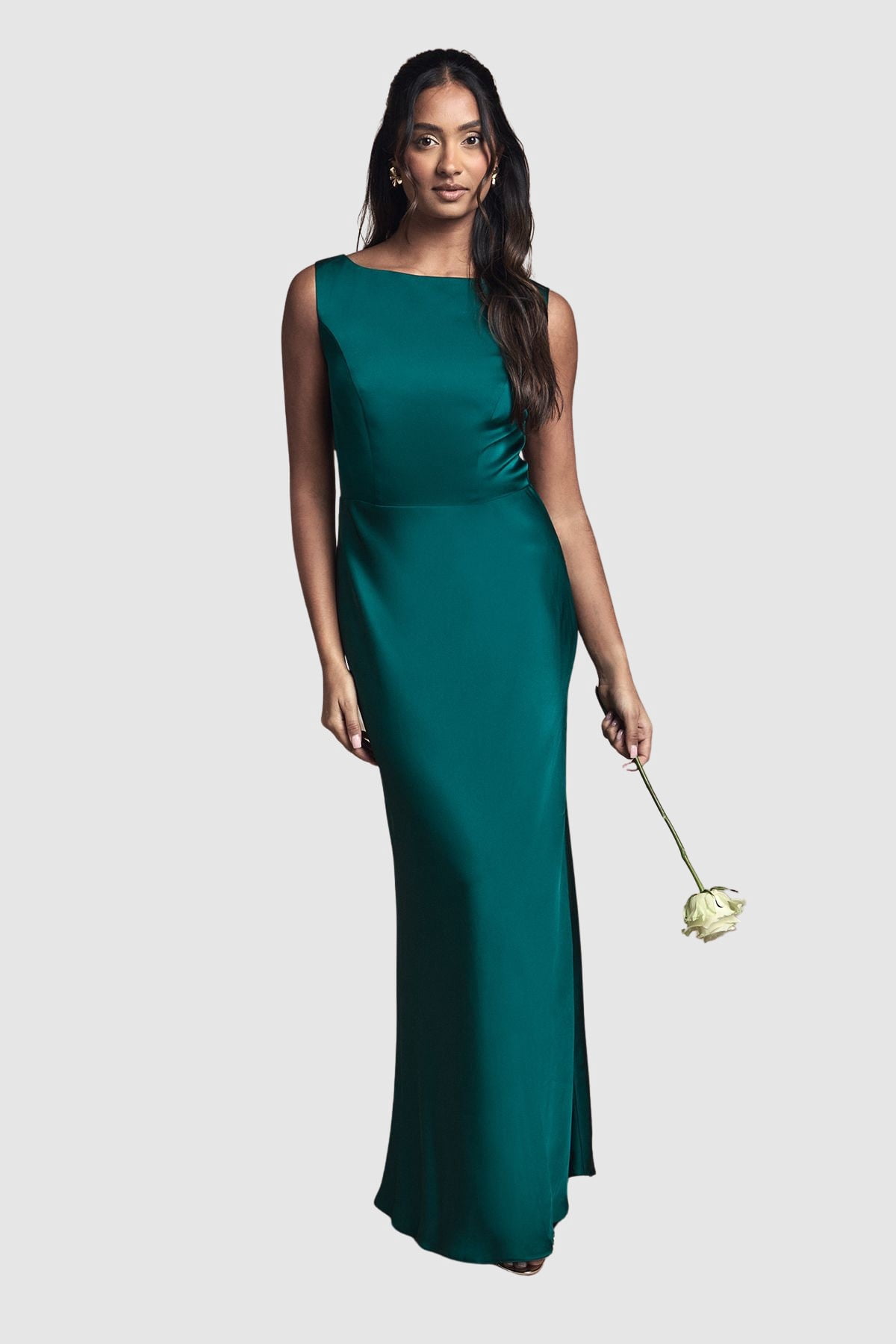 coast green bridesmaid dresses Sleeveless Satin Dress shoulder drape detail Sophisticated