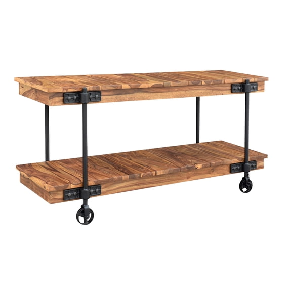 Coast To Coast Imports Kingston Sheesham Wood & Iron Metal Brown Console Table
