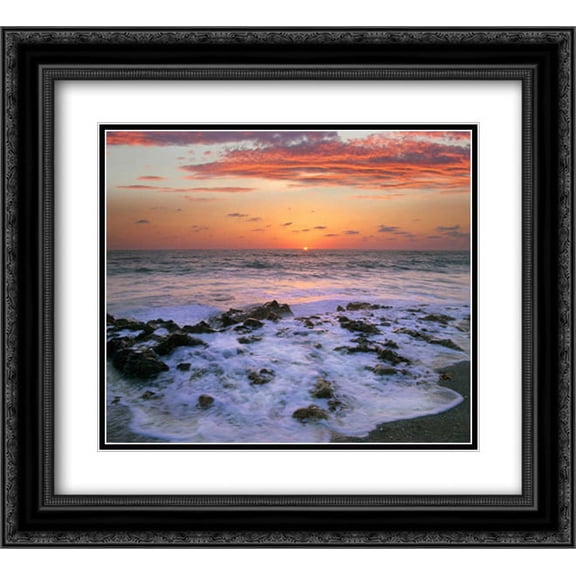 Coast at sunset, Blowing Rocks Beach, Jupiter Island, Florida 2x Matted 22x20 Black Ornate Framed Art Print by Fitzharris, Tim