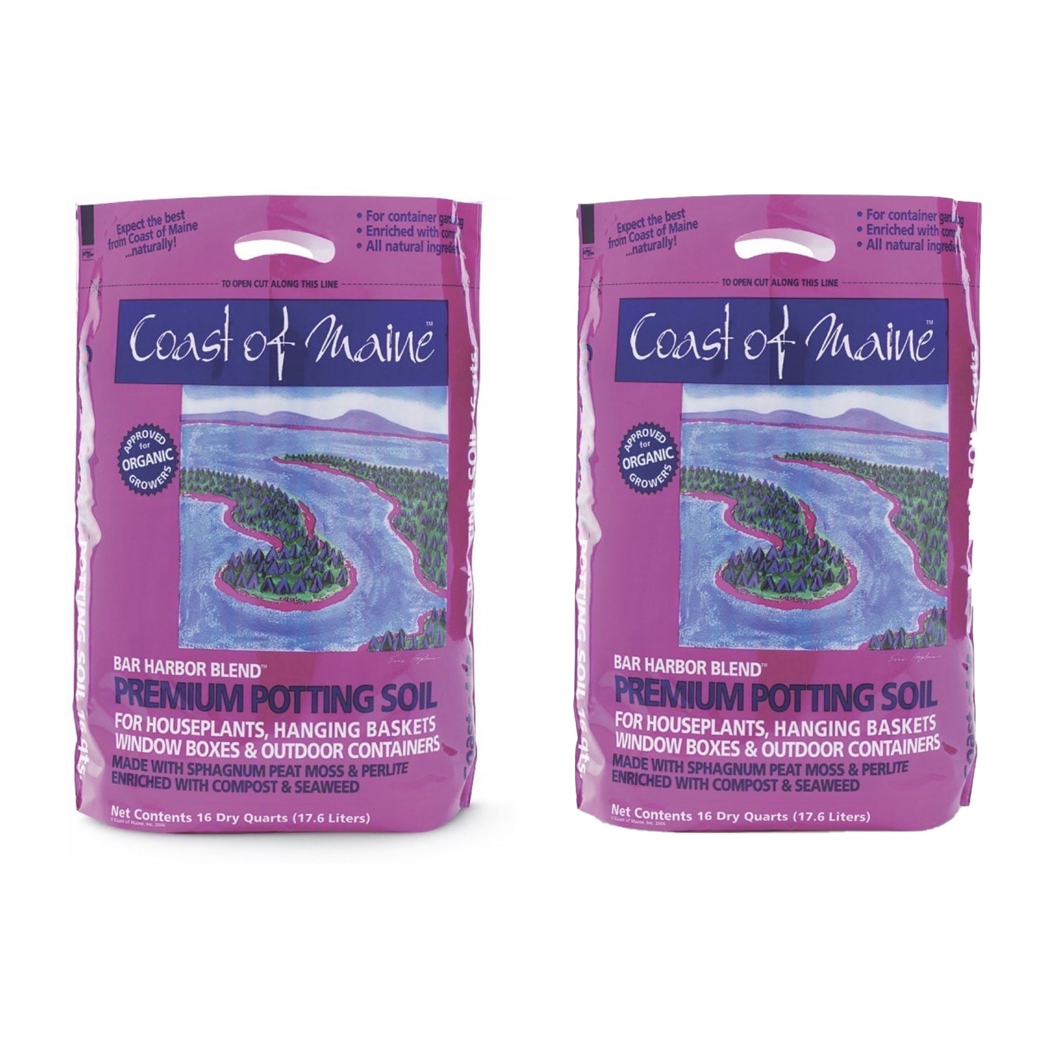 Coast of Maine Bar Harbor Blend Organic Potting Soil, 16 Quart Bag (2 Pack)