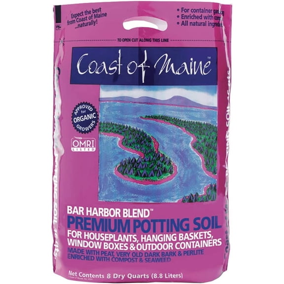 Coast of Maine Bar Harbor Blend Organic Potting Soil for Container Gardens and Flower Pots, 8qt
