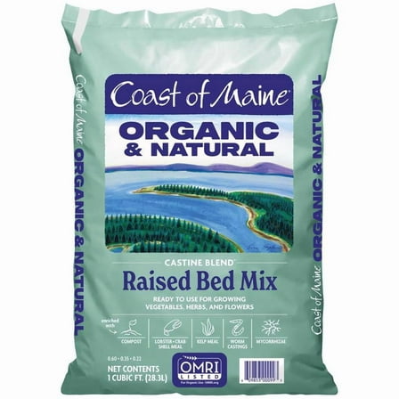 Coast of Maine Castine Blend Organic Raised Bed Mix – 1 Cu. Ft. Bag – Natural Soil for Vegetables, Herbs & Flowers