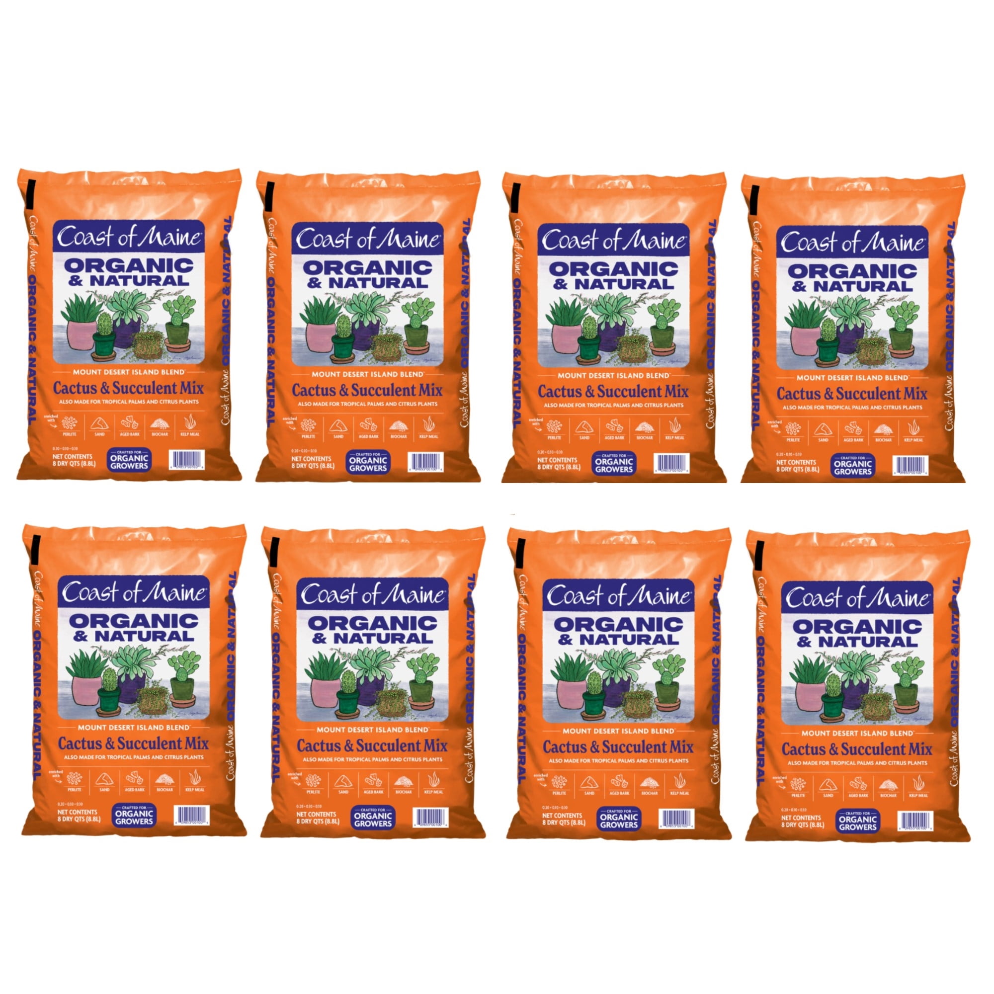 Coast of Maine Mount Desert Island Blend, Organic and Natural, Cactus and Succulent Mix for Tropical Palms and Citrus Plants, 8qt (8 Pack)