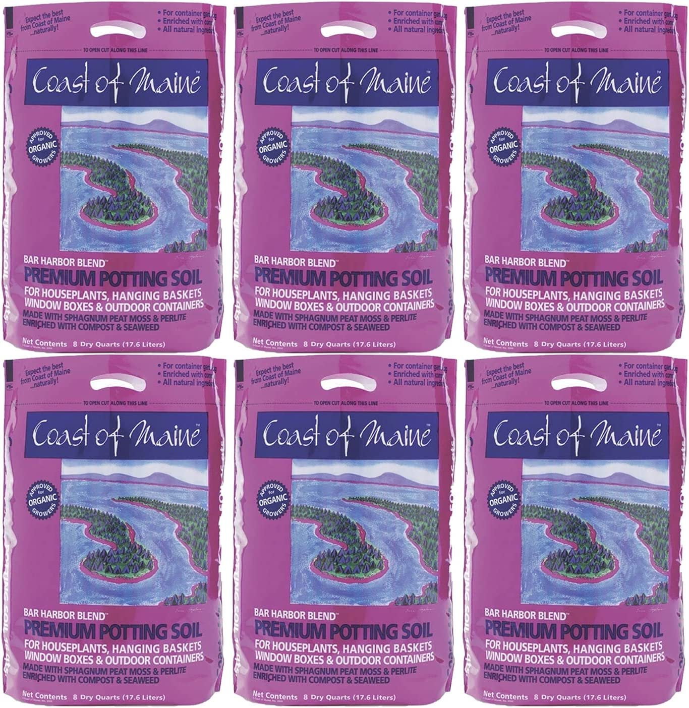 Coast Of Maine Organic Potting Soil - Bar Harbor Blend, OMRI Listed - 8 QT 6 Pack