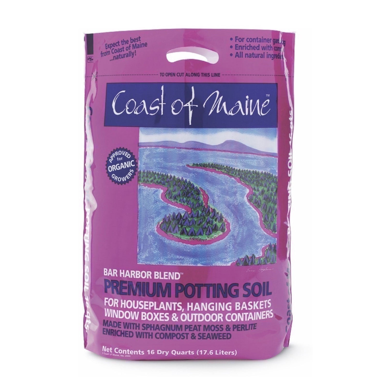 Coast of Maine OMRI Listed Bar Harbor Blend Organic Potting Soil, 16 Quart Bag