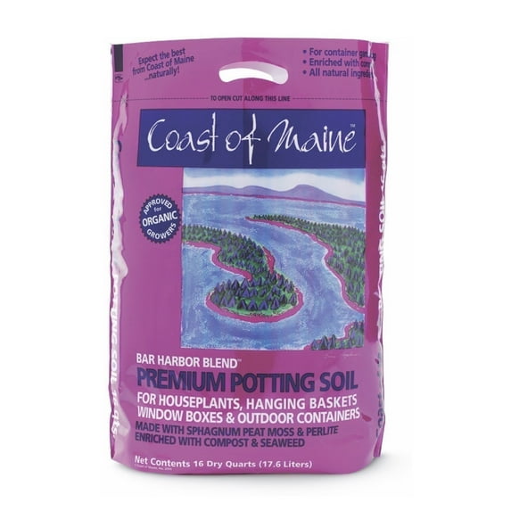 Coast of Maine OMRI Listed Bar Harbor Blend Organic Potting Soil, 16 Quart Bag