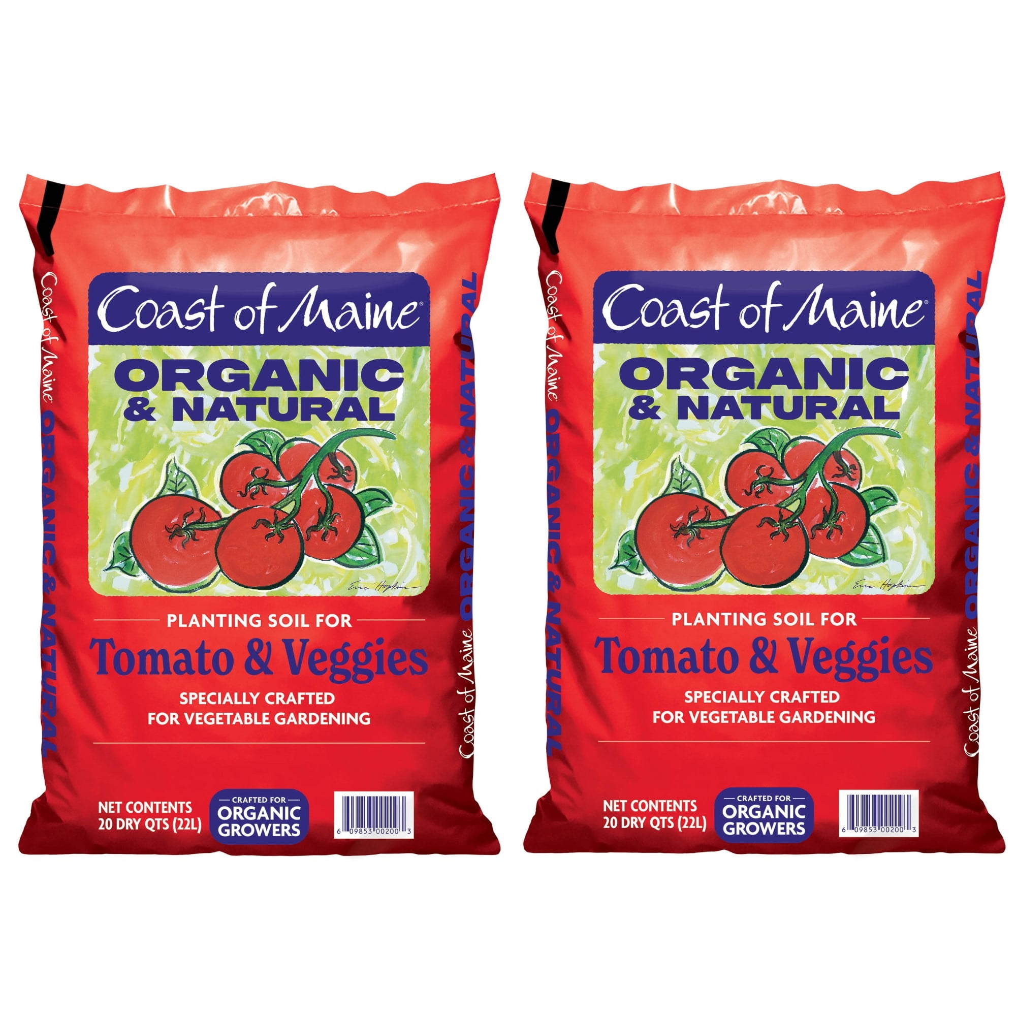 Coast of Maine OMRI Listed Tomato and Vegetable Plant Potting Soil Compost Blend for Container Gardens and Flower Pots, 20 Quart Bag 2 Pack