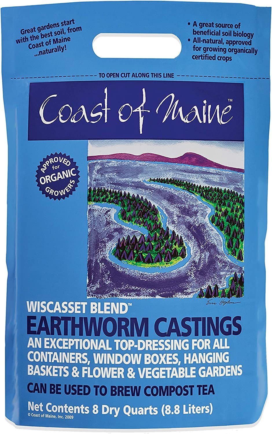 Coast of Maine OMRI Listed Wiscasset Blend Earthworm Castings Compost Plant Potting Soil Blend for Container Gardens and Flower Pots, 8 Quart Bag
